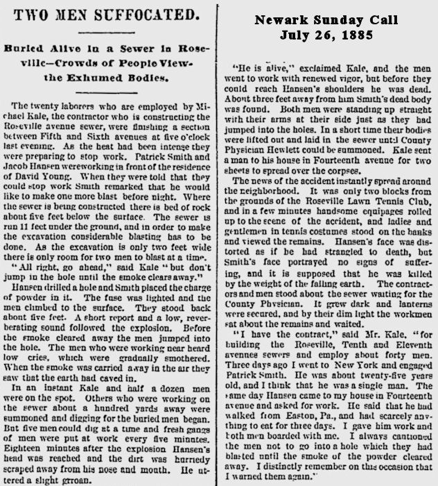 Two Men Suffocated
July 26, 1885
Newark Sunday Call
