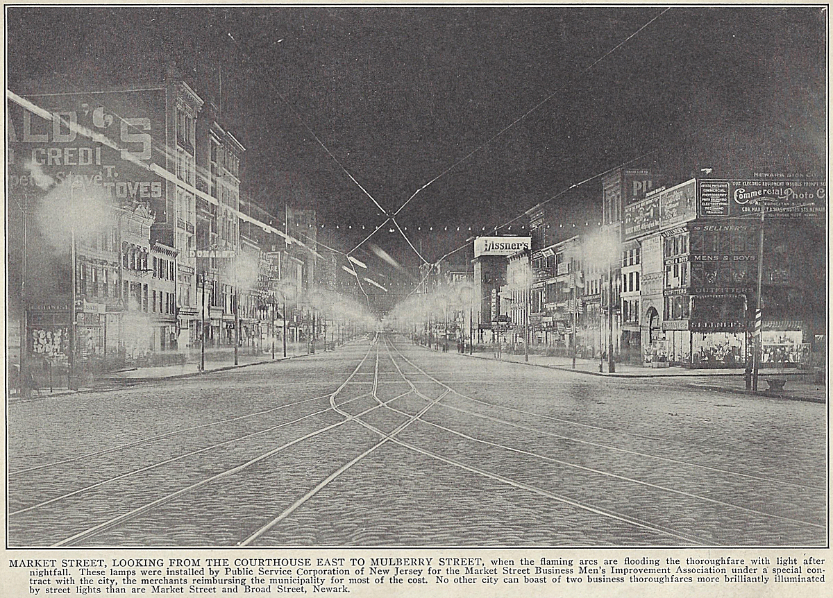 Market Street & Springfield Avenue looking east at night
From: "Newark Illustrated 1909-1910" Published by Frank A. Libby 1909
