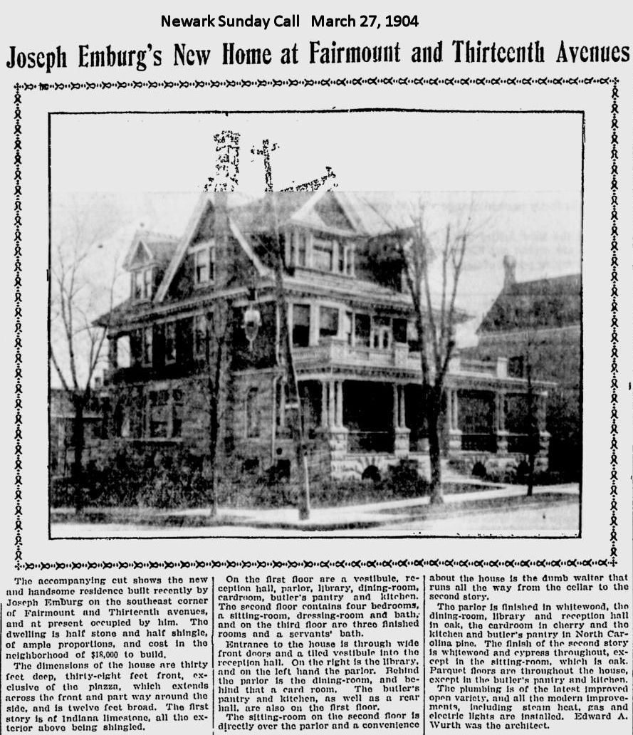 176 Fairmount Avenue
Joseph Emburg's New Home at Fairmount & Thirteenth Avenues

