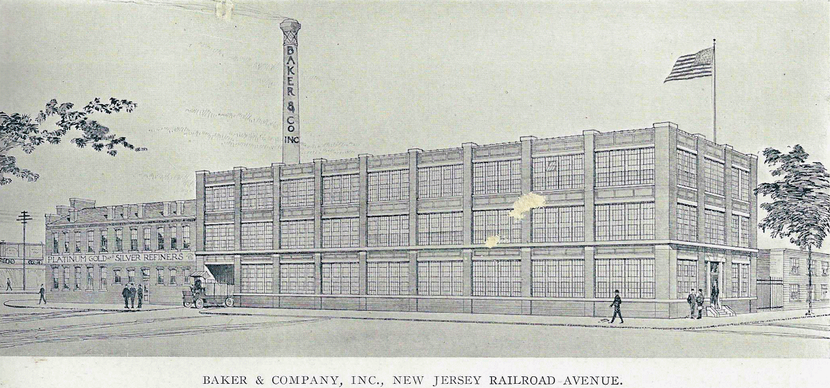 408 New Jersey Railroad Avenue
Baker & Company Refiners of platinum, gold and silver.
From "Newark - The City of Industry" Published 1912

