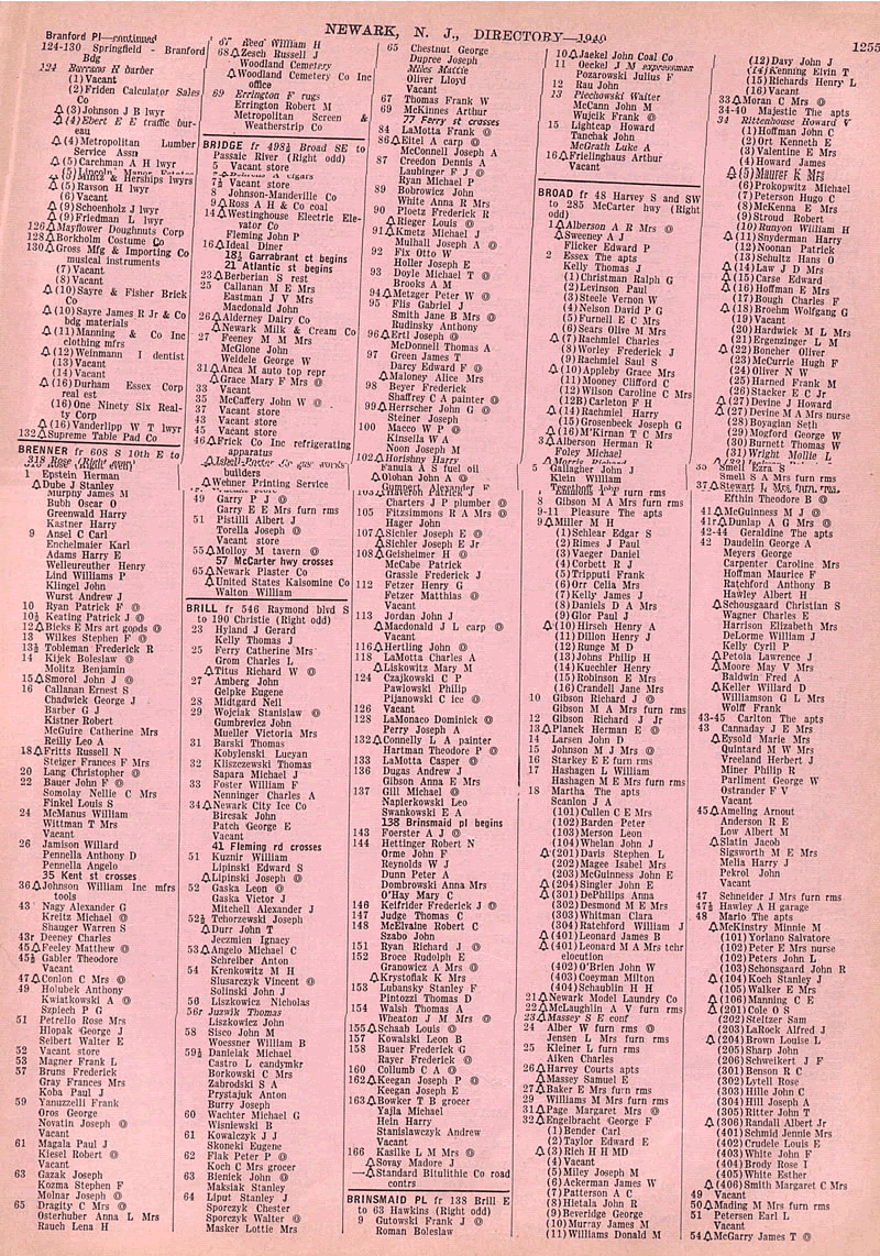 Brinsmaid Place Newark City Directory 1940
