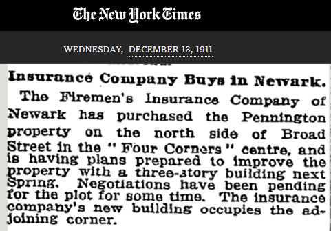 Insurance Company Buys in Newark
December 13, 1911
New York Times
