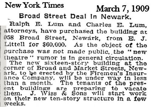 Broad Street Deal in Newark
March 1909
New York Times
