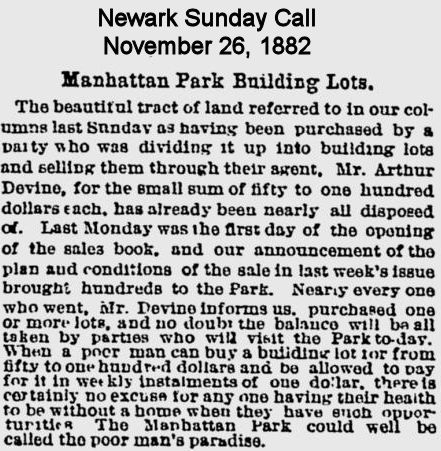 Manhattan Park Building Lots
November 26, 1882
