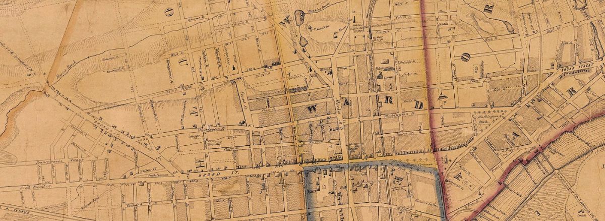 1847 Map
Showing Broad Street starting at Clay Street going south until Chestnut Street where it turned westward following present day Clinton Avenue.  What we now call Broad Street south of Chestnut Street was called South Broad Street.
