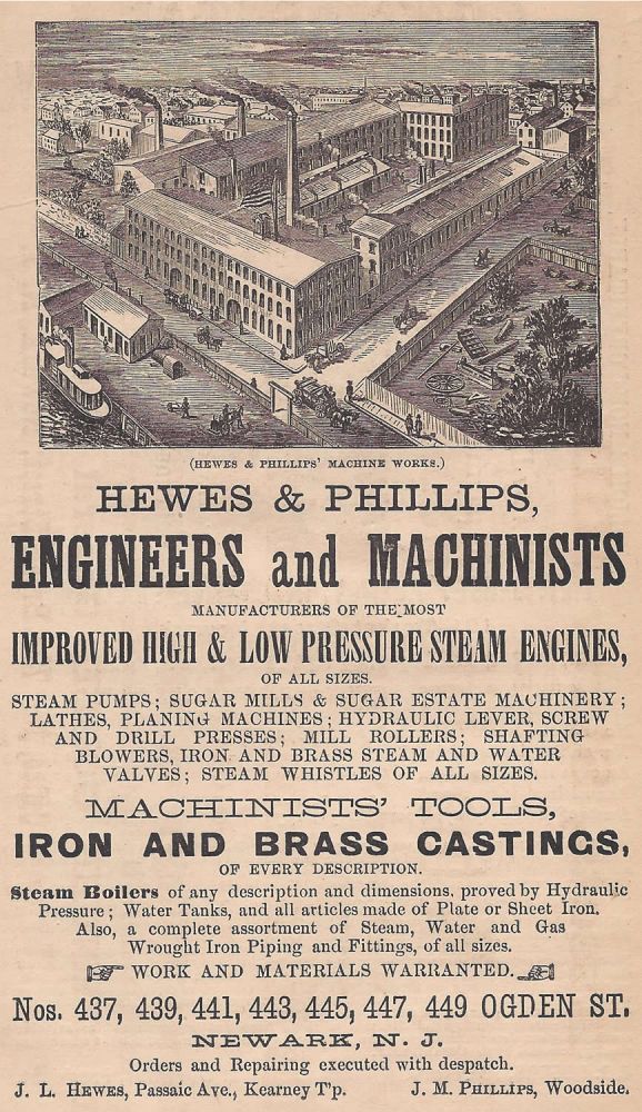 441 Ogden Street
Hewes & Phillips Engineers and Machinists
Newark City Directory 1874

