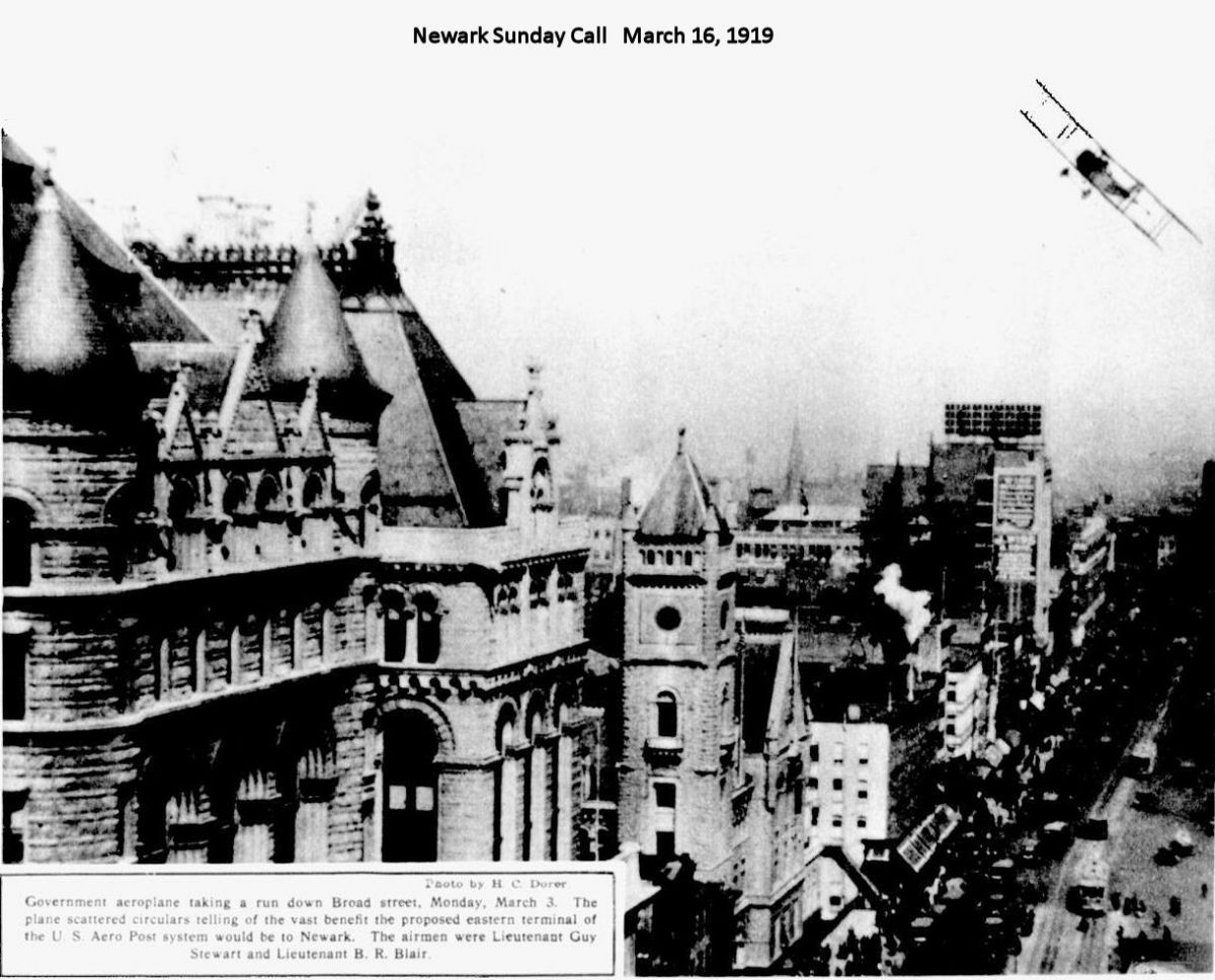 A plane dropping leaflets over Broad Street announcing the new airfield March 16, 1919
March 16, 1919

