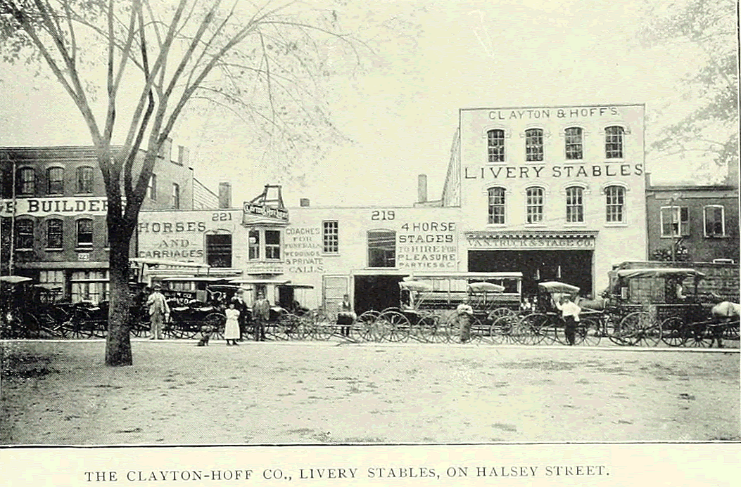 221 Halsey Street
Clayton-Hoff Co., Livery Stables
From "Essex County, NJ, Illustrated 1897":
