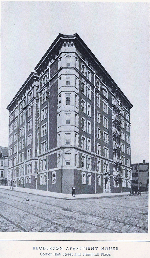 High Street & Brientall Place
~1905
Broderson  Apartment House
From "Views of Newark" Published by L. H. Nelson Company ~1905
